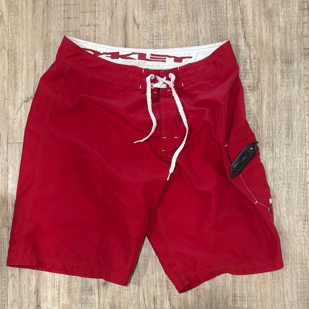 Oakley Red Men's Board Shorts with Zip Pocket